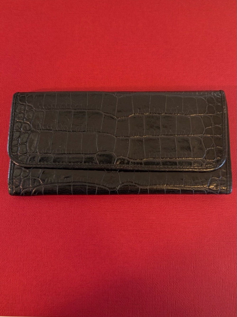 Abas Black Croc-Embossed Long Wallet